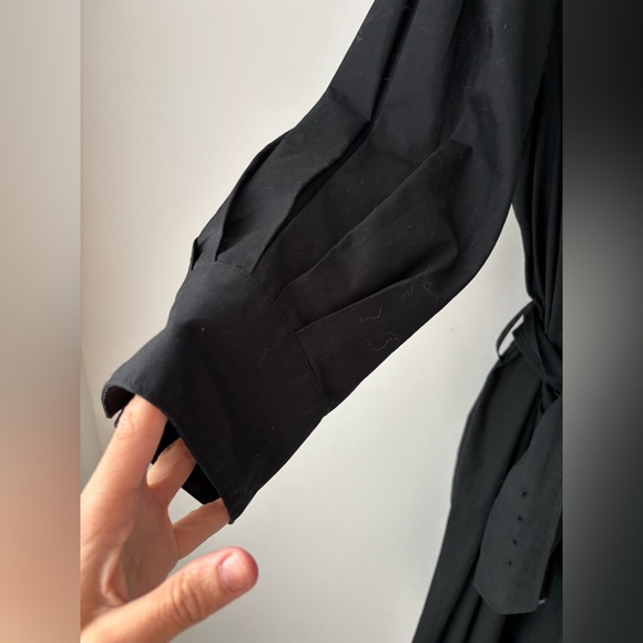 Banana Republic Black Belted Shirt Dress Womens Large Puff Sleeve Cotton Midi - Picture 2 of 10